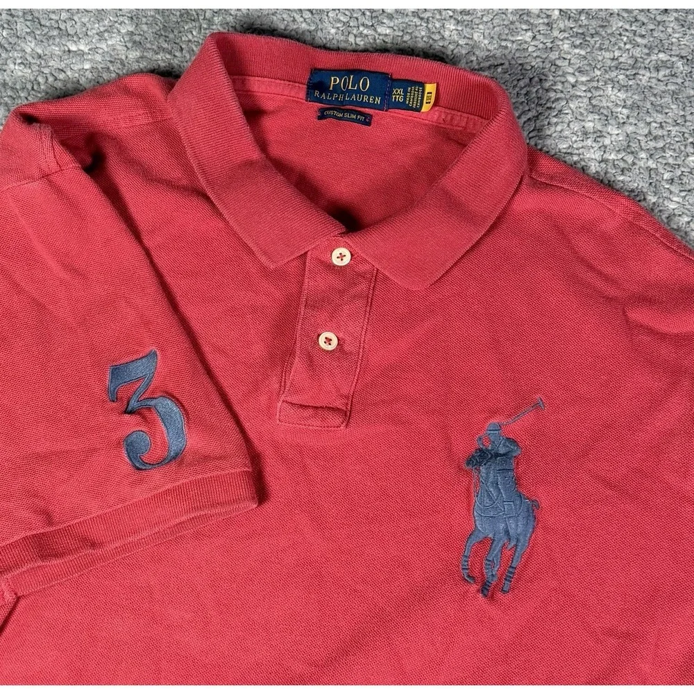 Polo Ralph Lauren Big Pony Polo Shirt Mens XXL Red Blue #3 Custom Slim Fit